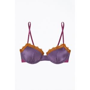 NEW DORA LARSEN aralie lace trim underwire bra in dark purple